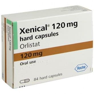 Xenical in packaging box on a white background