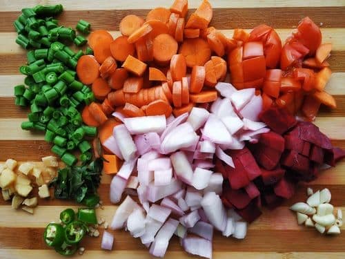Assorted vegetables on a chopping board