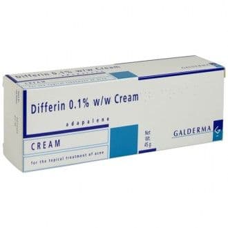 Differin 0.1% in packaging on a white background