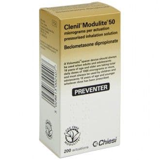 Clenil Modulite Inhaler packaging box on a white background